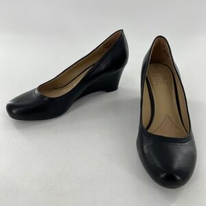 Naturalizer Leather Pumps‎ Womens 7.5 M Black Wedge Heels Hydie